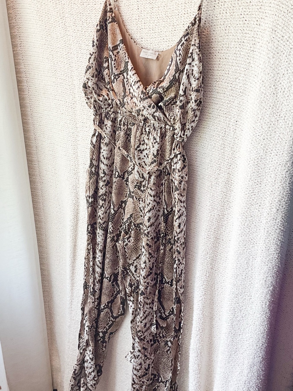 Dress Forum Snake-Print Wrap Jumpsuit in Brown and Cream